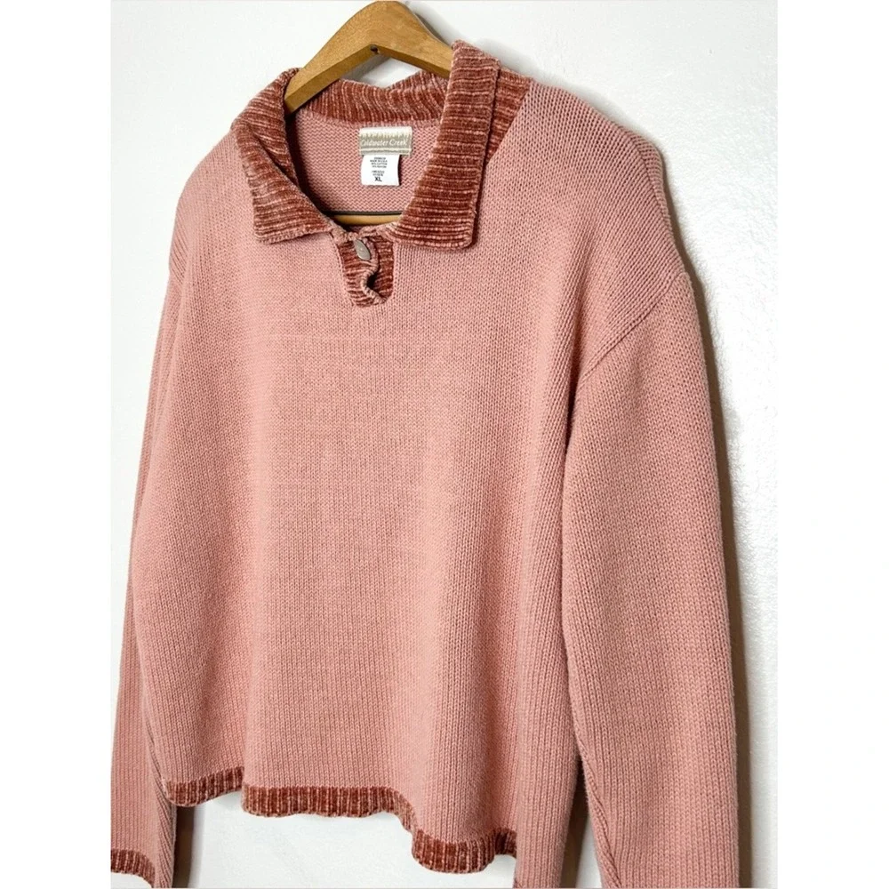 Vintage Coldwater Creek Women's Pink Chenille Collared Knit‎ Sweater XL
